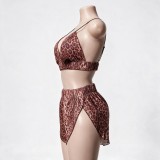 Women's Leopard Print Three Piece Pajama Set with Robe