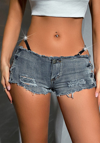 Women's Summer Street Style Washed Low Rise Hollow Out Denim Shorts