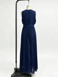 Women's Chic Elegant Chiffon V Neck Sleeveless Ruched Slim Waist Formal Evening Gown