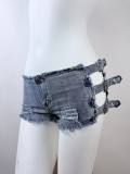 Women's Summer Street Style Washed Low Rise Hollow Out Denim Shorts