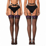 Black Over The Knee Stockings Heart Print Lip Print Lace Bow Garter Stockings