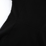 Women's Spring Black Lace Patchwork Slim Waist Shirt Dress with Irregular Hem