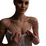 Women's Multi Layer Pearl Shoulder Chain for Strapless Wedding and Formal Party Dresses