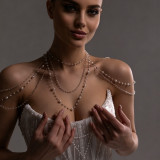 Women's Multi Layer Pearl Shoulder Chain for Strapless Wedding and Formal Party Dresses