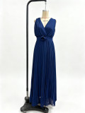 Women's Chic Elegant Chiffon V Neck Sleeveless Ruched Slim Waist Formal Evening Gown