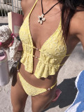 Women's Floral Embroidered Pearl Embellished Two Piece Bikini Swimsuit