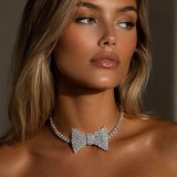 Women's Luxury Rhinestone Bow Choker Necklace for Formal Parties