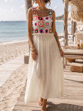 Women's Crochet Floral Patchwork Beach Cover Up Ruffle Edge Maxi Dress