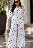 Women's Polka Dot Turndown Collar Shirt and Wide Leg Pants Two Piece Casual Set