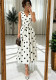 Women's Black and White Polka Dot V Neck Sleeveless Slim Waist Maxi Dress