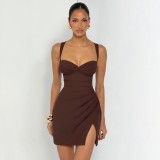 Women's Fall Chic Low Cut Tank Style Slim Fit Ruched Strap Dress