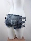 Women's Summer Street Style Washed Low Rise Hollow Out Denim Shorts