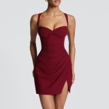 Women's Fall Chic Low Cut Tank Style Slim Fit Ruched Strap Dress