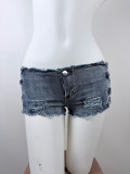Women's Summer Street Style Washed Low Rise Hollow Out Denim Shorts