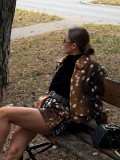 Women's Fall Winter Faux Fur Jacket and High Waist Shorts Two Piece Set