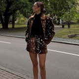 Women's Fall Winter Faux Fur Jacket and High Waist Shorts Two Piece Set