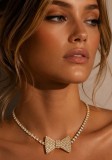 Women's Luxury Rhinestone Bow Choker Necklace for Formal Parties