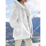 Women Fall Winter Fuzzy Zip Hooded Coat