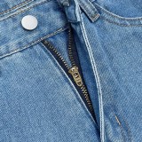 Women Fall American Star Patch Embroidery Denim Pants