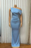 Women Asymmetrical Slash Shoulder Maxi Mermaid Bodycon Dress