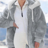 Women Fall Winter Fuzzy Zip Hooded Coat