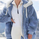 Women Fall Winter Fuzzy Zip Hooded Coat