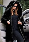 Women Solid Fuzzy Long Sleeve Hooded Fall Winter Coat