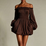 Women Fall Off Shoulder Ruched Dress