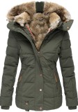 Women Winter Fur Collar Zip Long Sleeve Hooded Coat