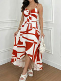 Women Holidays Casual Spaghetti Strap Irregular Print Dress