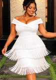 Plus Size Women Asymmetrical Neck Sleeveless Tassel Elegant Prom Dress