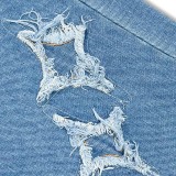 Women Fall American Star Patch Embroidery Denim Pants