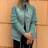 Women Fall Winter Zip Long Sleeve Stand Collar Plaid Jacquard Coat