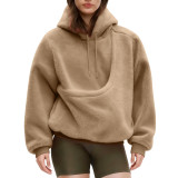 Women Fall Winter Solid Fuzzy Hoodie