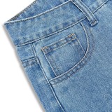 Women Fall American Star Patch Embroidery Denim Pants