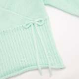 Women Fall Winter Sexy V-Neck Bow Top