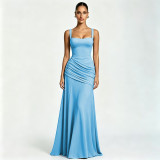 Women Elegant Slit V-neck Slim Waist Bodycon Formal Party Dress
