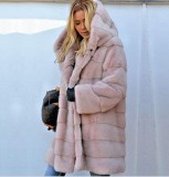 Women Solid Fuzzy Long Sleeve Hooded Fall Winter Coat
