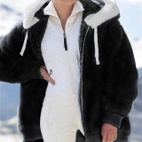 Women Fall Winter Fuzzy Zip Hooded Coat