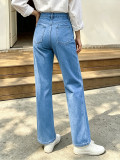 Women Fall American Star Patch Embroidery Denim Pants