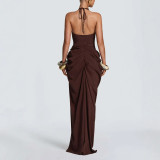 Women Fall Formal Party Elegant Ruched Maxi Dress