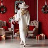 Women Fall Winter V-Neck Button Slit Dress