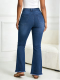 Women Washed Raw Hem Bell Bottom Denim Pants