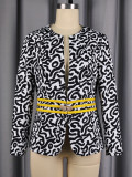 Plus Size Women Printed Top & Yellow Slit Bodycon Skirt Two Piece Set