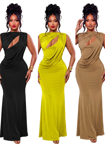 Women Solid Sexy Hollow Bodycon Dress