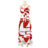 Women Holidays Casual Spaghetti Strap Irregular Print Dress