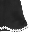 Women Fall Winter Tie Patchwork Ruffle Long Sleeve Boat Neck Shirt