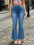 Women Rivet Bell Bottom Denim Pants