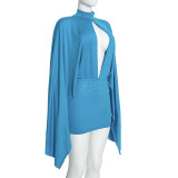 Women Fall Sexy Hollow Solid Irregular Long Sleeve Rhinestone Dress