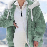 Women Fall Winter Fuzzy Zip Hooded Coat